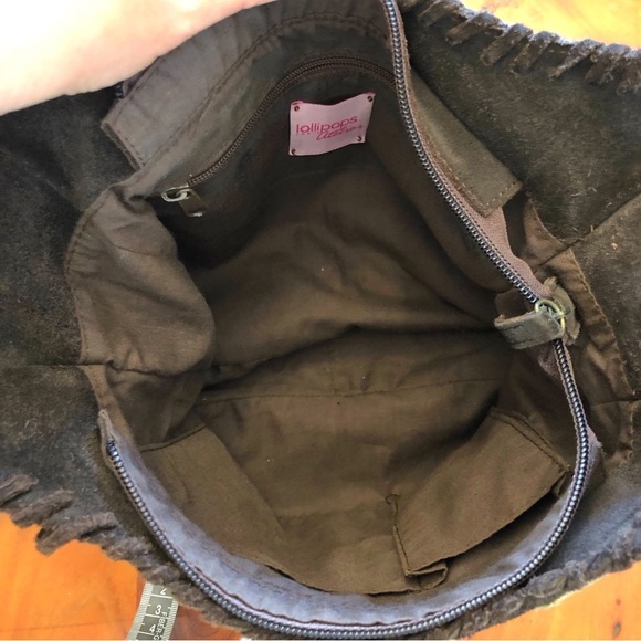 Lollipops Genuine Leather Suede Minimalist Neutral Tone Brown Roomy Shoulder Bag - Picture 12 of 16